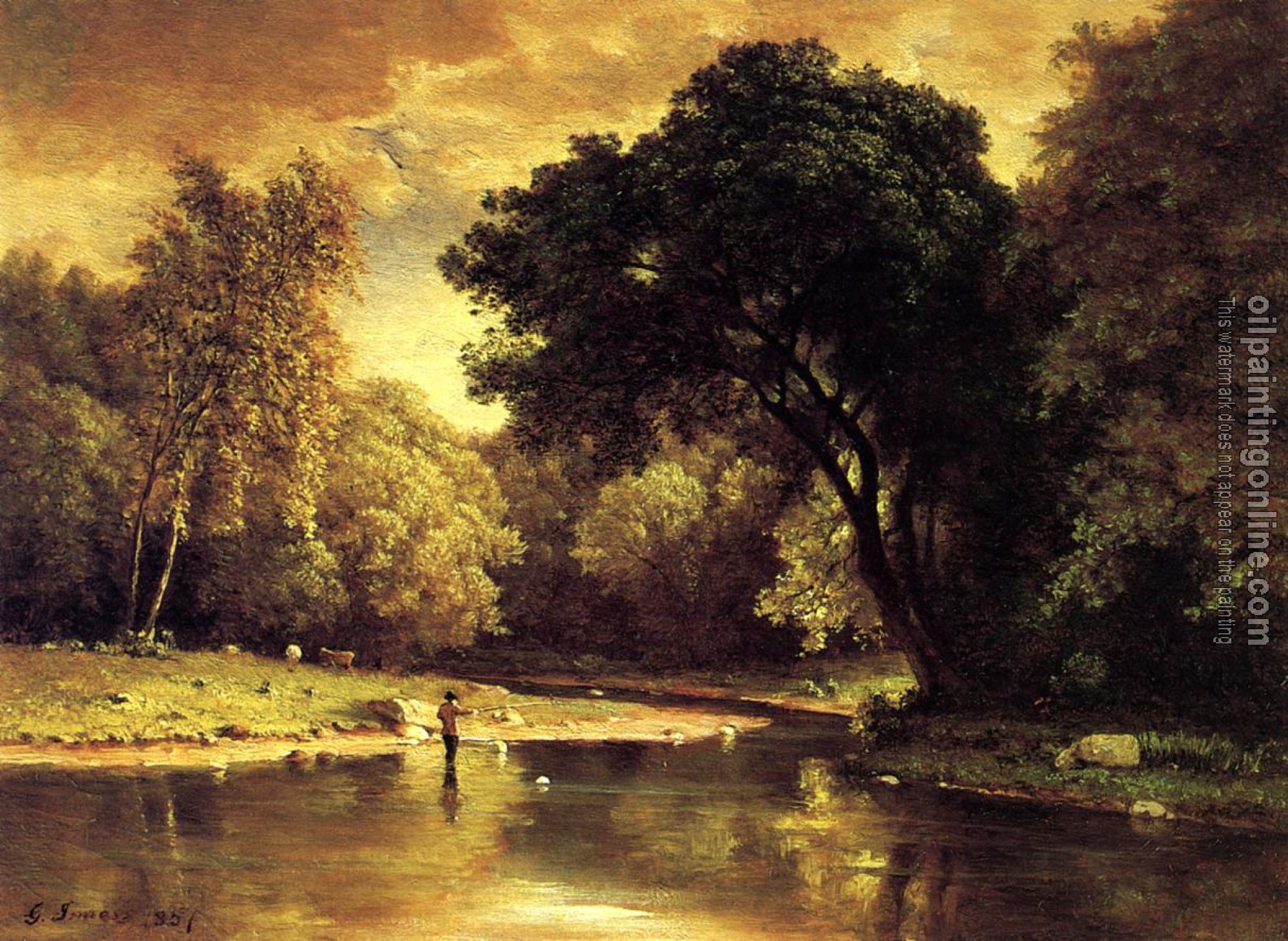 George Inness - Fisherman in a Stream